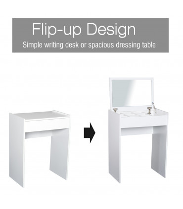 Dressing Table Set White Flip-up Mirror Hidden Space Padded Stool Multi-purpose