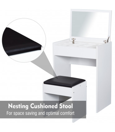 Dressing Table Set White Flip-up Mirror Hidden Space Padded Stool Multi-purpose