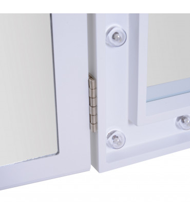 LED Lights Vanity Mirror Tri-Fold White MDF Frame Battery Powered 73W x 53.5Hcm