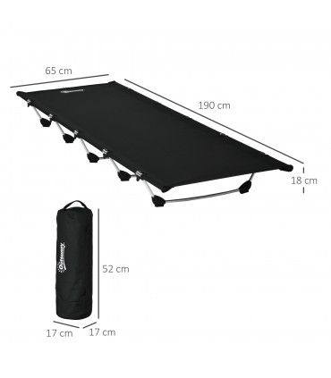 Lightweight Camping Cot Portable Compact Sleeping Bed Black 190L x 65W x 18Hcm