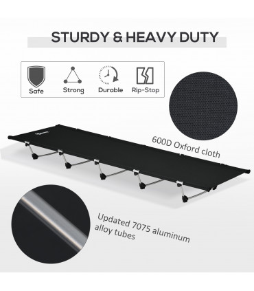 Lightweight Camping Cot Portable Compact Sleeping Bed Black 190L x 65W x 18Hcm