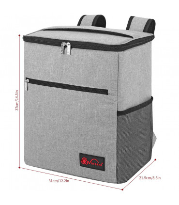 Backpack Cooler 24Lt Grey 1680D Oxford PEVA EPE Multi Pocketed Insulated Bag