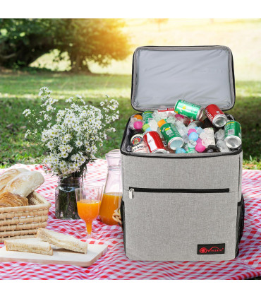 Backpack Cooler 24Lt Grey 1680D Oxford PEVA EPE Multi Pocketed Insulated Bag