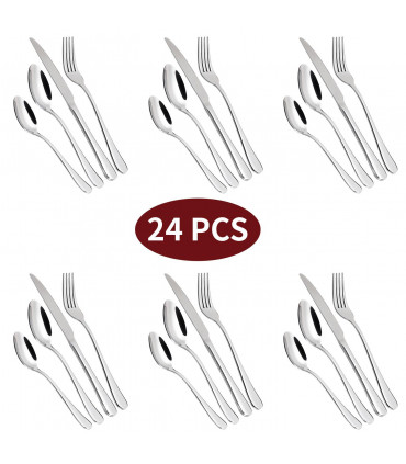 Cutlery Set - Stainless Steel 24 PCs Silverware Flatware Dinnerware Set