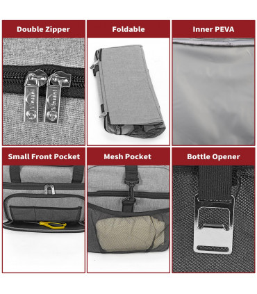 Cooler Bag Dual Compartment Grey 20L Oxford PEVA EPE Leak-proof Large Capacity