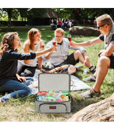 Cooler Bag Dual Compartment Grey 20L Oxford PEVA EPE Leak-proof Large Capacity