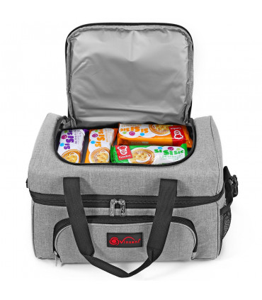 Cooler Bag Dual Compartment Grey 20L Oxford PEVA EPE Leak-proof Large Capacity