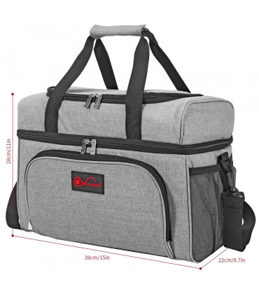 Cooler Bag 23L Grey Dual Compartment Curve Picnic Storage 8.7 x 15 x 11 inches