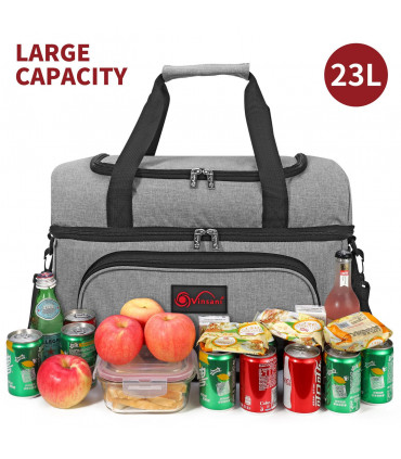Cooler Bag 23L Grey Dual Compartment Curve Picnic Storage 8.7 x 15 x 11 inches