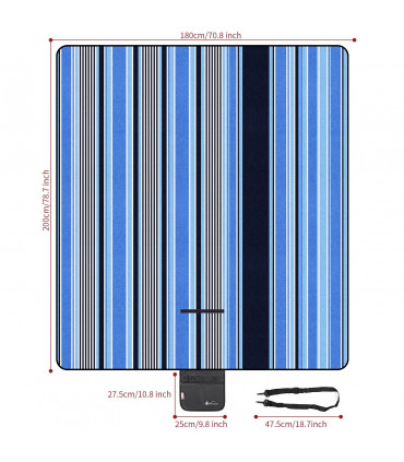 Picnic Blanket Folding Blue Stripe Acrylic 200 x 180 cm Waterproof & Sandproof