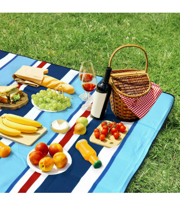 Acrylic Aqua Stripe 200x200cm Folding Picnic Blanket Waterproof & Sandproof