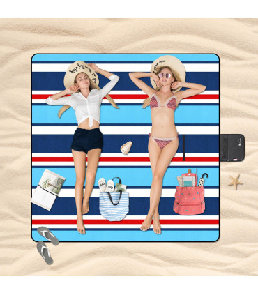 Acrylic Aqua Stripe 200x200cm Folding Picnic Blanket Waterproof & Sandproof