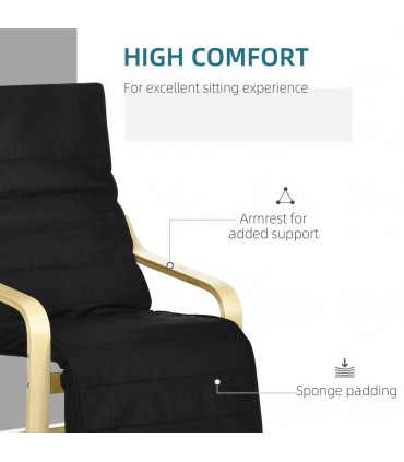 Lounge Chair Recliner Adjustable Footrest Home Black Wooden Frame Padded Seat