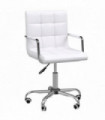 Mid Back PU Leather Home Office Chair Swivel Desk Chair with Arm, Wheel, White