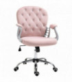 Velour Pink Office Chair Luxury Diamond Tufted Padded Ergonomic 360° Swivel