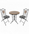 Garden Bistro Set 3 Pcs Black Metal Table Chairs Mosaic Design Easy Clean