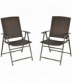 Garden Chair Set of Two Foldable Steel Frame PE Rattan Brown 58cm x 61cm x 94cm