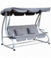 Swing Chair Grey Polyester Cloth 200cm x 120cm x 164cm 3-Seater Converts to Bed