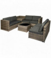 Outdoor Seating Set Brown PE Rattan 8Pcs Sofa Garden Furniture Side Table 58cm