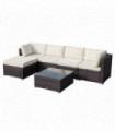 Garden Sofa Set 6 PCS PE Rattan Brown & Milk White 68cm x 68cm x 64cm Outdoor