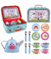 Toy Tea Set 18 Pcs Metal Carry Case Animal Design Kids Children 29cm x 19.5cm