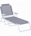 Outdoor Lounge Chair Foldable 4-Level Backrest Steel Texteline Cloth Grey 186cm