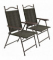 Outsunny Folding Chairs Set with Armrest Breathable Mesh Fabric Seat Dark Brown