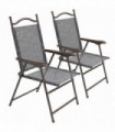 Outdoor Folding Chairs Set Grey Steel Mesh Fabric Portable Design Strong Frames