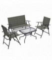 Garden Set with Table, Foldable Chairs, Loveseat - Steel, Tempered Glass, Brown