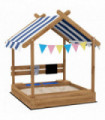 Sand Pit Brown Fir wood 124L x116W x146Hcm Outsunny Sandbox Canopy Seats Kids