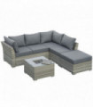 PE Rattan Light Grey 216.5cmx76cmx68cm Patio Sofa Sectional Set w/ Ice Bucket