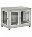 Dog Crate End Table w/ Soft Cushion, Double Door, Steel, Grey, 90L x 58W