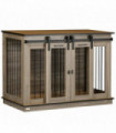 Dog Cage Table Oak Tone MDF and steel 120L x 60W x 88.5H cm Double Dog Crate