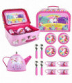 Metal Tea Set SOKA Unicorn 18 Pcs Colourful Carry Case Toy Kids Role Play