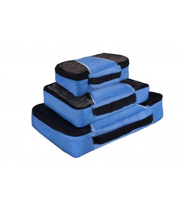 Travel Packing Cubes Blue Nylon Fabric Visible Mesh Design SBZ Zippers 2x 3pk