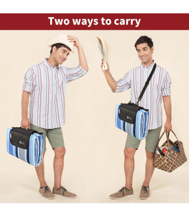 Acrylic Blue Stripe 260X220cm Folding Picnic Blanket Waterproof & Sandproof