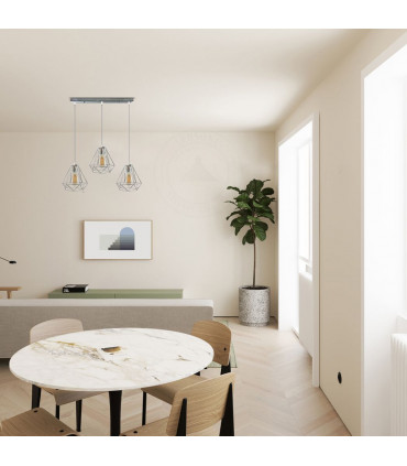 Ceiling Pendant Light 20cm Diamond Wire Cage E27 Base Chrome Metal Vintage