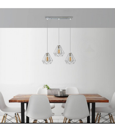 Ceiling Pendant Light 20cm Diamond Wire Cage E27 Base Chrome Metal Vintage