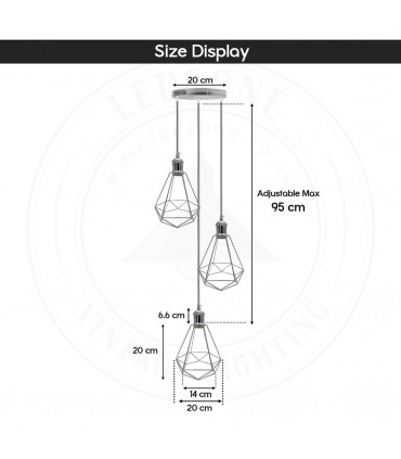 Metal Chrome Vintage Industrial E27 Ceiling Hanging Light Cage Shade 20x40x30 cm