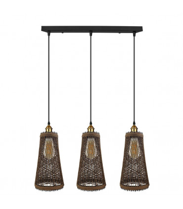 Ceiling Pendant Lamp 3 Head Natural Wicker Basket Style Retro Industrial Vinta