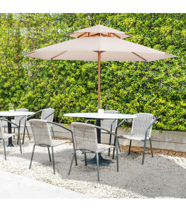 Outdoor Umbrella Beige Polyester 2.7m x 2.7m x 2.6m Garden Patio Pool Shade