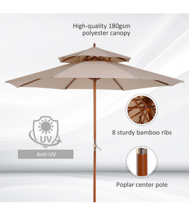 Outdoor Umbrella Beige Polyester 2.7m x 2.7m x 2.6m Garden Patio Pool Shade