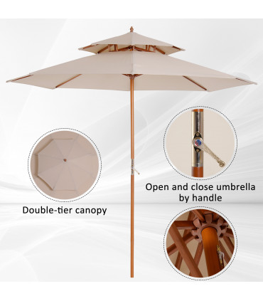 Outdoor Umbrella Beige Polyester 2.7m x 2.7m x 2.6m Garden Patio Pool Shade