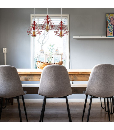 Metal Red 3 Head Rectangle Base Vintage Industrial E27 Ceiling Pendant Lamp