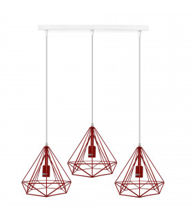 Pendant light 3 Head Red Rectangle Base Vintage Industrial E27 Ceiling Hanging