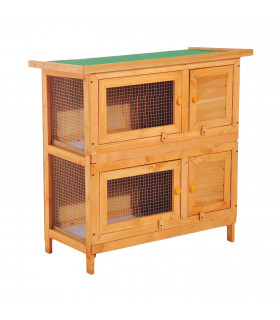 Rabbit Hutch 2-tier Wooden Bunnies House Outdoor Shelter Natural Wood Finish