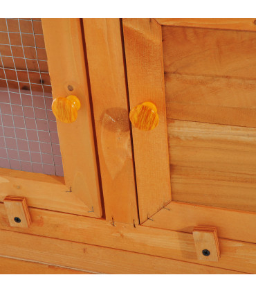 Rabbit Hutch 2-tier Wooden Bunnies House Outdoor Shelter Natural Wood Finish