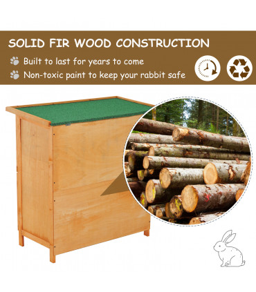 Rabbit Hutch 2-tier Wooden Bunnies House Outdoor Shelter Natural Wood Finish