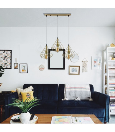 Pendant Light 3 Head Rectangle Gold Vintage Industrial E27 Ceiling Hanging Light