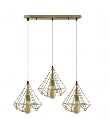 Pendant Light Gold Vintage Industrial E27 Ceiling Hanging 3 Head Rectangle Lamp